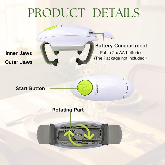 Alt view image 3 of 7 - Electric Jar Opener, Higher Torque Automatic Lid Opener for Seniors with Arthritis, Fits Jar Sizes (1.2"-3.5"), One-Touch Operated, Bottle Opener for Weak Hands, Hands-Free, Battery, No Installation