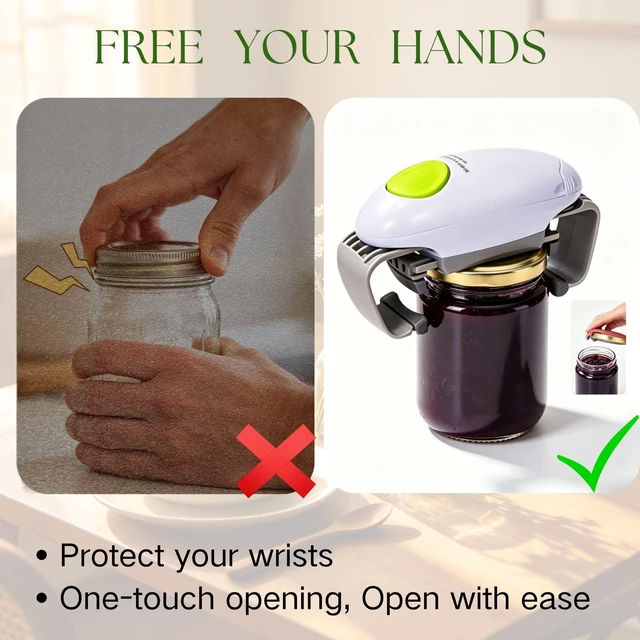 Alt view image 5 of 7 - Electric Jar Opener, Higher Torque Automatic Lid Opener for Seniors with Arthritis, Fits Jar Sizes (1.2"-3.5"), One-Touch Operated, Bottle Opener for Weak Hands, Hands-Free, Battery, No Installation