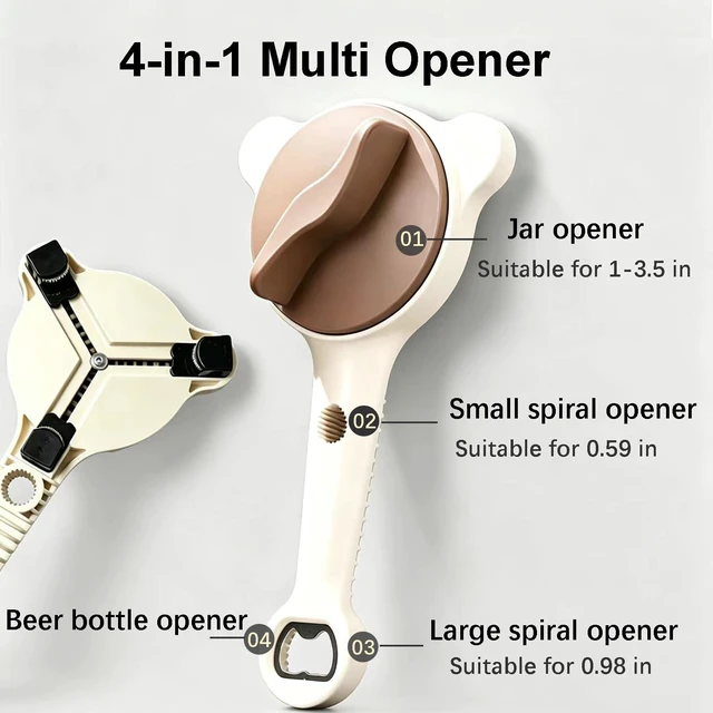 Alt view image 2 of 6 - 4-in-1 Jar Opener for Seniors & Arthritic Hands (Beige)