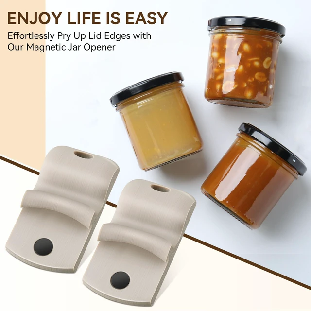 Alt view image 7 of 7 - 2 Pack Canning Jar Opener with Magnets, Mason Jar Opener For Canning Lids, Regular and Wide Mouth Lids, Powerful Magnet for Easy Refrigerator Storage, Releases Vacuum Seal Patent Pending(Beige)