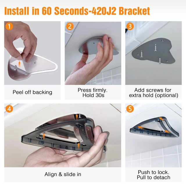 Alt view image 7 of 7 - Patented Magnetic Jar Opener - Fridge Storage | 2-in-1 Handheld & Cabinet Mount Bracket, Opens All Lids 0.6"-4.9" & Odd Shapes Caps, 304 Stainless Steel (Black)