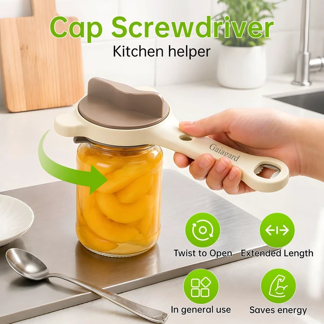 Alt view image 3 of 7 - 4-in-1 Jar Opener for Seniors & Arthritis Sufferers - Adjustable Stainless Steel Lid Remover with Non-Slip Grip, Ergonomic Kitchen Tool for Weak Hands, Fits Bottles, Jars & Cans