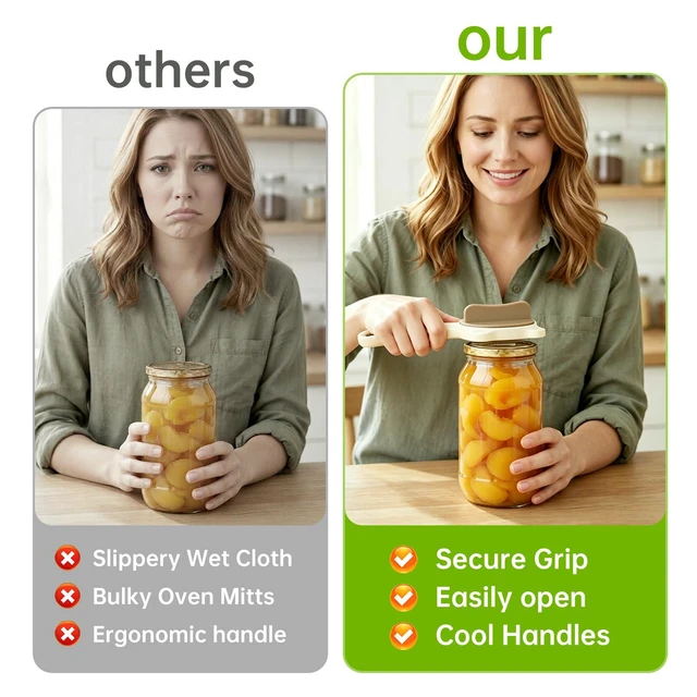 Alt view image 4 of 7 - 4-in-1 Jar Opener for Seniors & Arthritis Sufferers - Adjustable Stainless Steel Lid Remover with Non-Slip Grip, Ergonomic Kitchen Tool for Weak Hands, Fits Bottles, Jars & Cans