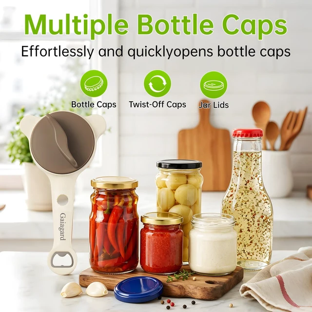 Alt view image 5 of 7 - 4-in-1 Jar Opener for Seniors & Arthritis Sufferers - Adjustable Stainless Steel Lid Remover with Non-Slip Grip, Ergonomic Kitchen Tool for Weak Hands, Fits Bottles, Jars & Cans