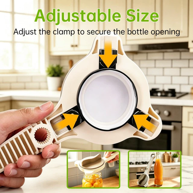 Alt view image 6 of 7 - 4-in-1 Jar Opener for Seniors & Arthritis Sufferers - Adjustable Stainless Steel Lid Remover with Non-Slip Grip, Ergonomic Kitchen Tool for Weak Hands, Fits Bottles, Jars & Cans