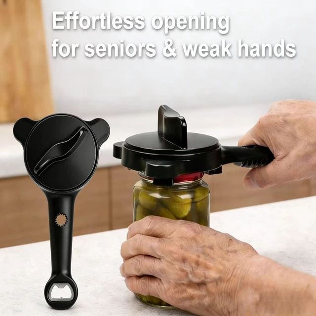 Alt view image 4 of 7 - 2026 New 4-In-1 Jar Opener, Adjustable Stainless Steel Lid OpenerNon-Slip Grip For Seniors & Arthritis Sufferers And Weak Hands, For Jars, Bottles, Cans & Beer Caps Ideal (Black)(2pc)