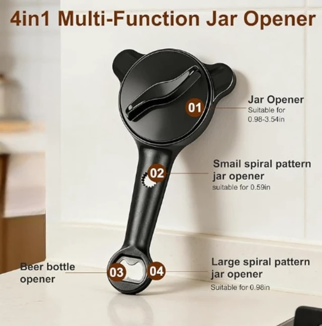 Alt view image 3 of 7 - 2026 New 4-In-1 Jar Opener, Adjustable Stainless Steel Lid OpenerNon-Slip Grip For Seniors & Arthritis Sufferers And Weak Hands, For Jars, Bottles, Cans & Beer Caps Ideal (Black)(2pc)