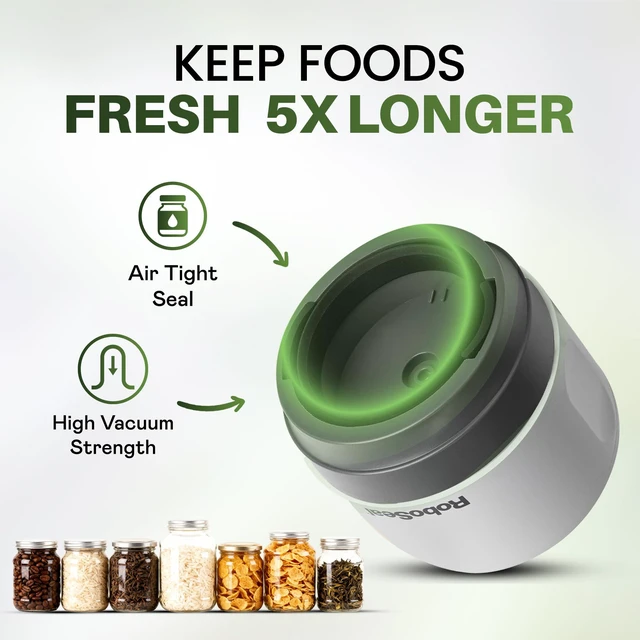 Alt view image 2 of 6 - Roboseal Electric Mason Jar Vacuum Sealer Kit with 50 Lids, Jar Opener | Works on Small and Wide Mouth Jars, Rechargeable, One Touch Operation, Digital Battery Indicator, 25 Regular + 25 Large Lids