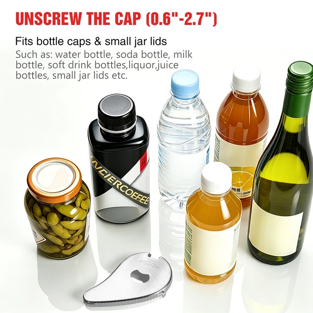 Alt view image 3 of 7 - Multifunction Bottle Opener-Ideal for Weak Hands & Seniors Arthritis | 5 in 1 for Small Jar Lid (0.6"-2.7") , Water, Beer, Can Tab, Vacuum Seals, Stainless Steel Portable Caps Remover Tool(Silver)