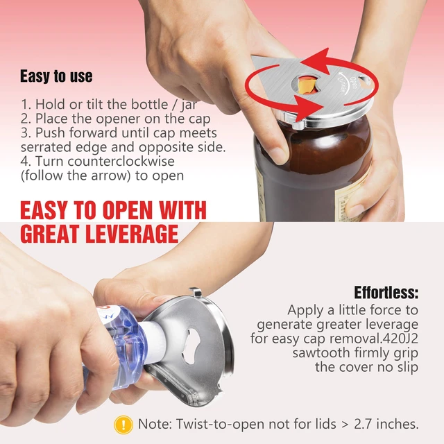 Alt view image 5 of 7 - Multifunction Bottle Opener-Ideal for Weak Hands & Seniors Arthritis | 5 in 1 for Small Jar Lid (0.6"-2.7") , Water, Beer, Can Tab, Vacuum Seals, Stainless Steel Portable Caps Remover Tool(Silver)