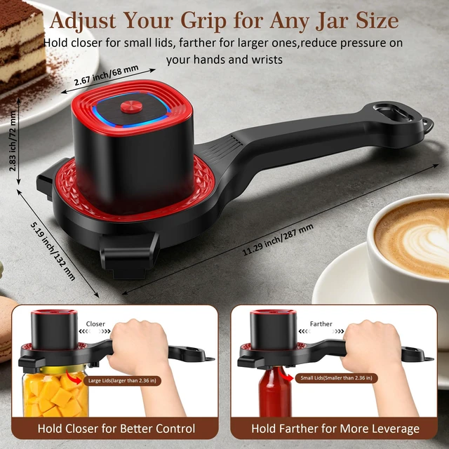 Alt view image 4 of 7 - Electric Jar Opener for Seniors with Auto-Adjusting Gripper,Fit 1"-3.5" Cap | Rechargeable Jar & Bottle Openers for Weak Hands and Arthritis, Easy Twist Off Lid Opener with Rubber Gripper PadBlack