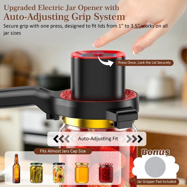 Alt view image 2 of 7 - Electric Jar Opener for Seniors with Auto-Adjusting Gripper,Fit 1"-3.5" Cap | Rechargeable Jar & Bottle Openers for Weak Hands and Arthritis, Easy Twist Off Lid Opener with Rubber Gripper PadBlack