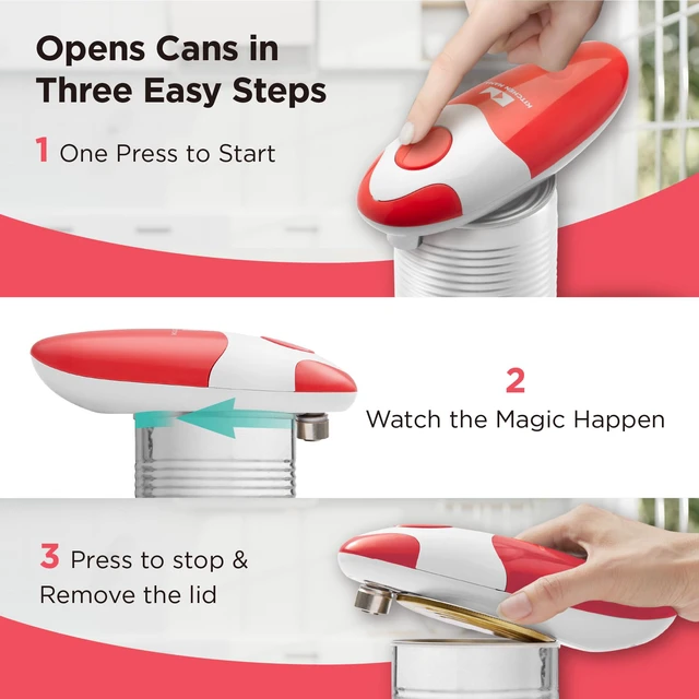 Alt view image 2 of 7 - Auto Electric Can Opener, Red | Automatic, Hands Free, Smooth Edge, Food-Safe, Battery Operated