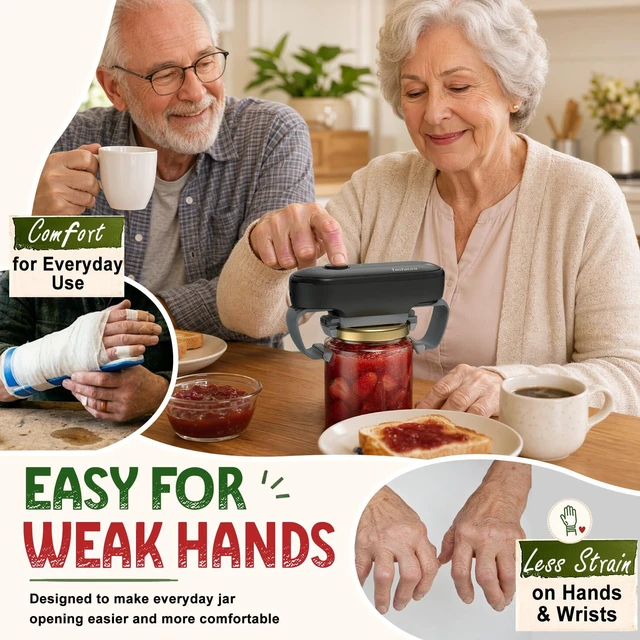 Alt view image 4 of 7 - Rechargeable Electric Jar Opener for Seniors with Arthritis & Weak Hands | Easy Jar Opening, Less Hand Strain, Stay Independent, One Touch Operation, Secure Grip, No Battery Changes, Always Ready
