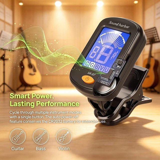 Alt view image 2 of 7 - Guitar Tuner,Clip-On Tuner Model SH-07 Tuners,for Acoustic Electric Guitar, Bass, Ukulele, Violin,banjo Tuning (Black, 1-Pack Tunrer)