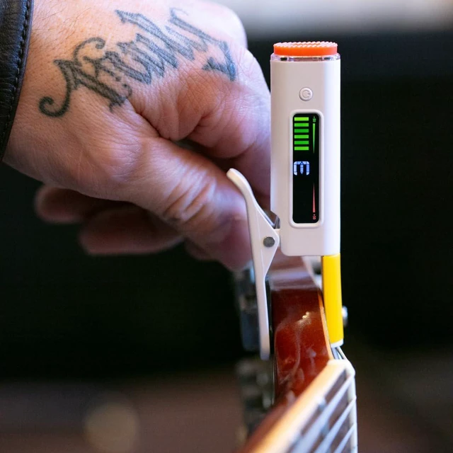 Alt view image 4 of 7 - Clip-On Guitar Tuner | Electric, Acoustic, and Bass Guitars, Ukuleles, USB C Rechargeable, Precision Tuning, Retro Rockstar Twist