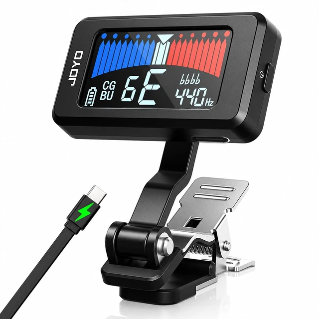 Main image of Rechargeable Guitar Tuner Clip On, ±1 Cent, Chromatic Tuning JT-480 | Accurate and Fast, 360° Swivel, USB-C Charging, Color LCD Screen, Easy to Read, Non-Marring Clamp for Electric/Bass/Ukulele