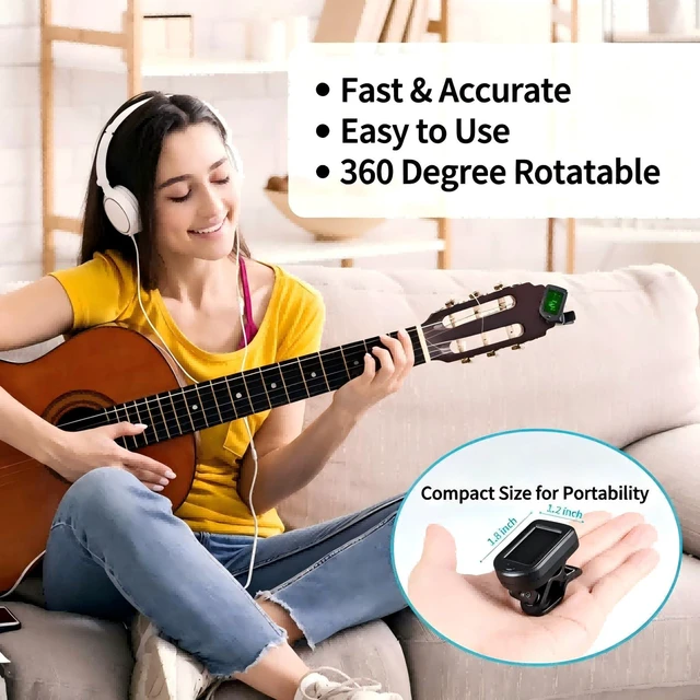 Alt view image 5 of 7 - Guitar Tuner Clip On 1 Pack Tuners for Acoustic Electric Guitar Bass Ukulele Violin banjo Tuning