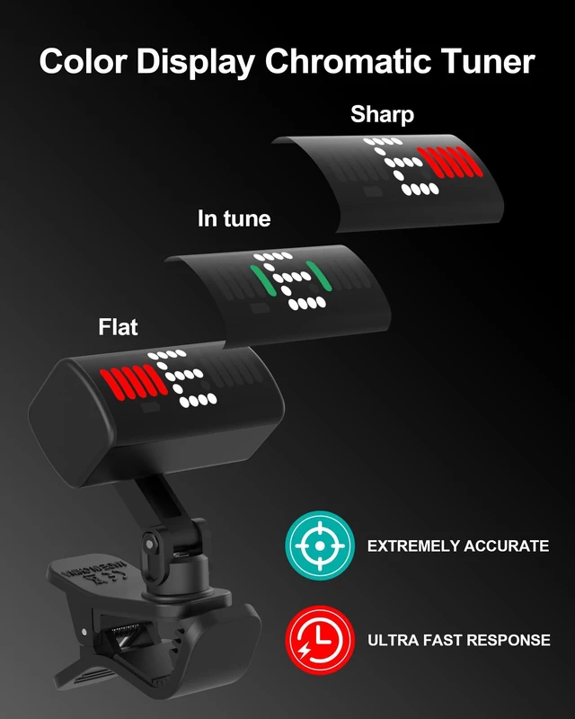 Alt view image 5 of 7 - Guitar Tuner, Guitar Tuner Clip on-Accurate Chromatic, Bass Guitar Tuner with LED Display for Acoustic Guitar, Electric Guitar, Mandolin, Banjo, Ukulele, Violin Tuner Clip on 1 Pack