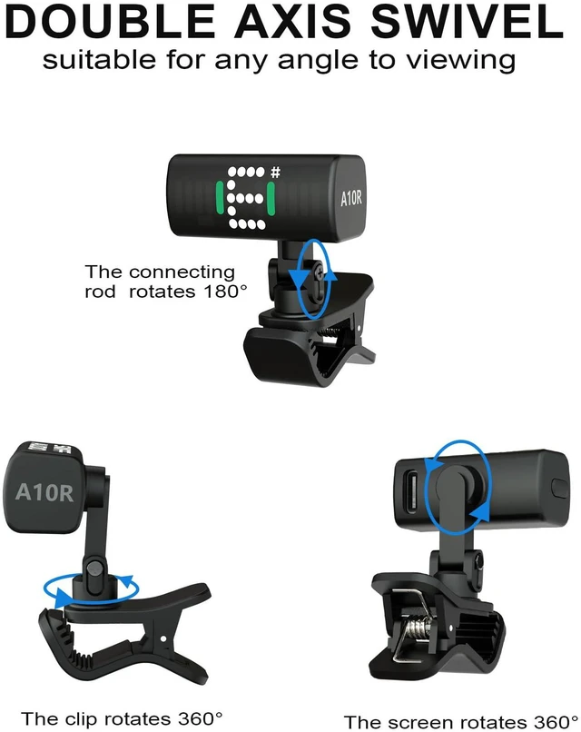 Alt view image 7 of 7 - Guitar Tuner, Guitar Tuner Clip on-Accurate Chromatic, Bass Guitar Tuner with LED Display for Acoustic Guitar, Electric Guitar, Mandolin, Banjo, Ukulele, Violin Tuner Clip on 1 Pack
