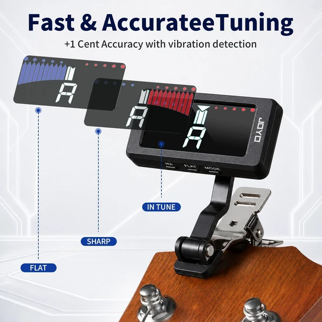Alt view image 3 of 7 - Rechargeable Guitar Tuner Clip On, ±1 Cent, Chromatic Tuning JT-480 | Accurate and Fast, 360° Swivel, USB-C Charging, Color LCD Screen, Easy to Read, Non-Marring Clamp for Electric/Bass/Ukulele