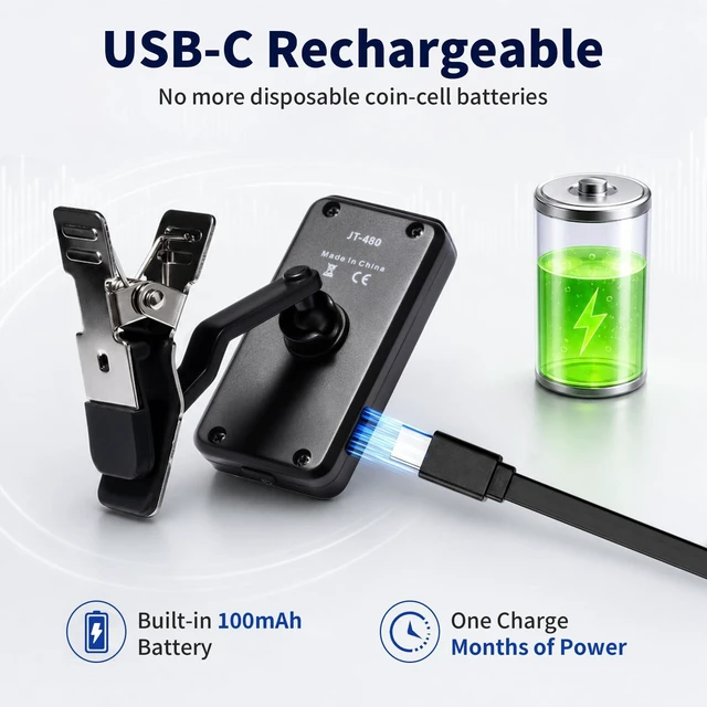 Alt view image 5 of 7 - Rechargeable Guitar Tuner Clip On, ±1 Cent, Chromatic Tuning JT-480 | Accurate and Fast, 360° Swivel, USB-C Charging, Color LCD Screen, Easy to Read, Non-Marring Clamp for Electric/Bass/Ukulele