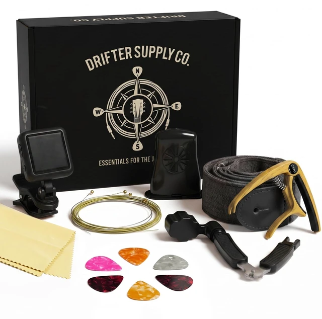 Main image of Acoustic Guitar Accessories Kit - Gifts for Guitar Players, USB-C Tuner, Capo, Denim Strap & More