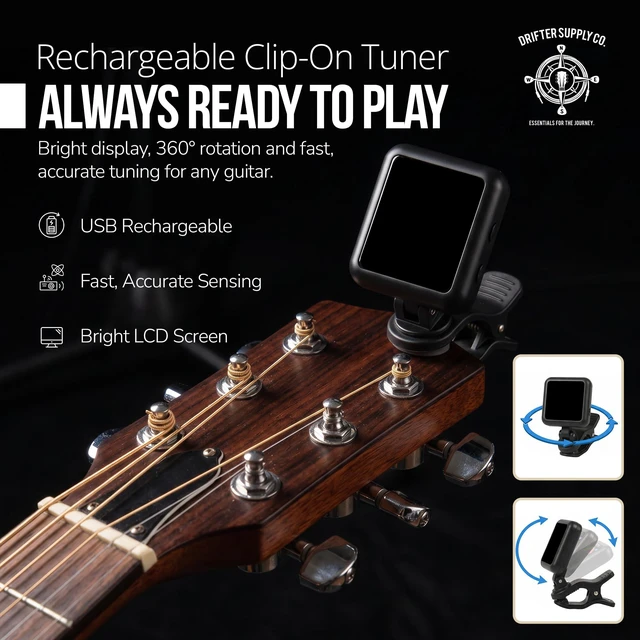 Alt view image 3 of 7 - Acoustic Guitar Accessories Kit - Gifts for Guitar Players, USB-C Tuner, Capo, Denim Strap & More