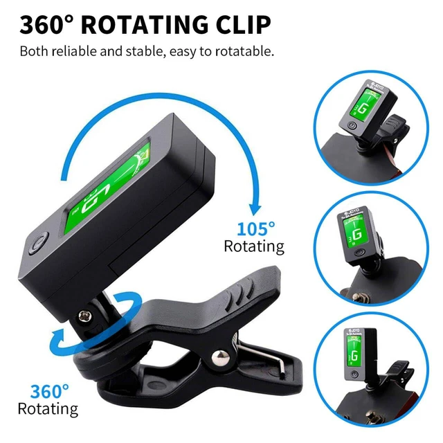 Alt view image 2 of 7 - Guitar Tuner and Capo Set Clip On Chromatic Guitar Tuner with LCD Display & Premium Guitar Capo & Picks Fast Accurate Tuning for Acoustic Electric Guitar, Bass, Ukulele, Violin (JTCP-01)