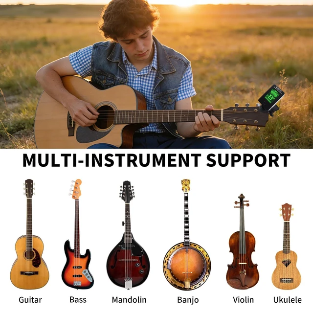 Alt view image 5 of 7 - Guitar Tuner and Capo Set Clip On Chromatic Guitar Tuner with LCD Display & Premium Guitar Capo & Picks Fast Accurate Tuning for Acoustic Electric Guitar, Bass, Ukulele, Violin (JTCP-01)