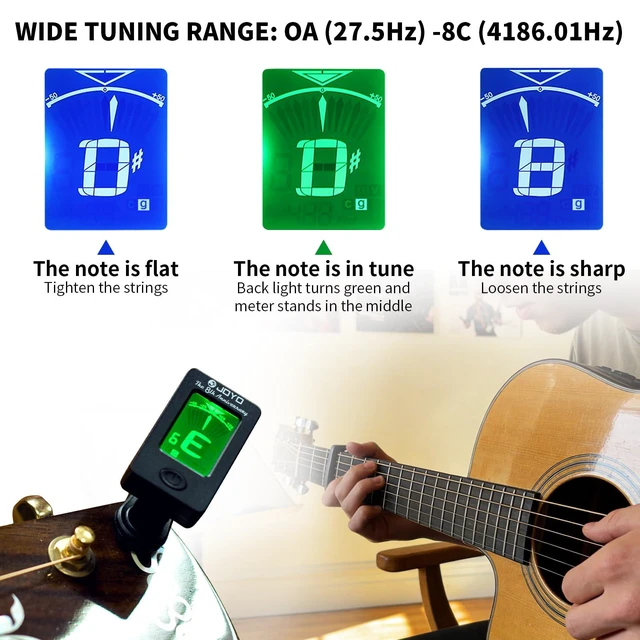 Alt view image 4 of 7 - Guitar Tuner and Capo Set Clip On Chromatic Guitar Tuner with LCD Display & Premium Guitar Capo & Picks Fast Accurate Tuning for Acoustic Electric Guitar, Bass, Ukulele, Violin (JTCP-01)