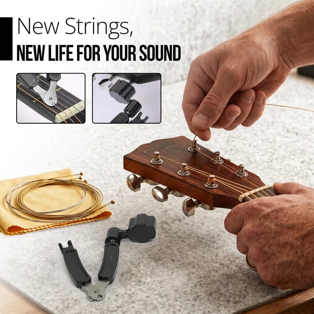 Alt view image 6 of 7 - Acoustic Guitar Accessories Kit - Gifts for Guitar Players, USB-C Tuner, Capo, Denim Strap & More
