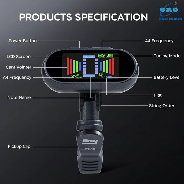 Alt view image 2 of 7 - Rechargeable Clip-on Tuner for Guitar Bass Ukulele with Chromatic Mode