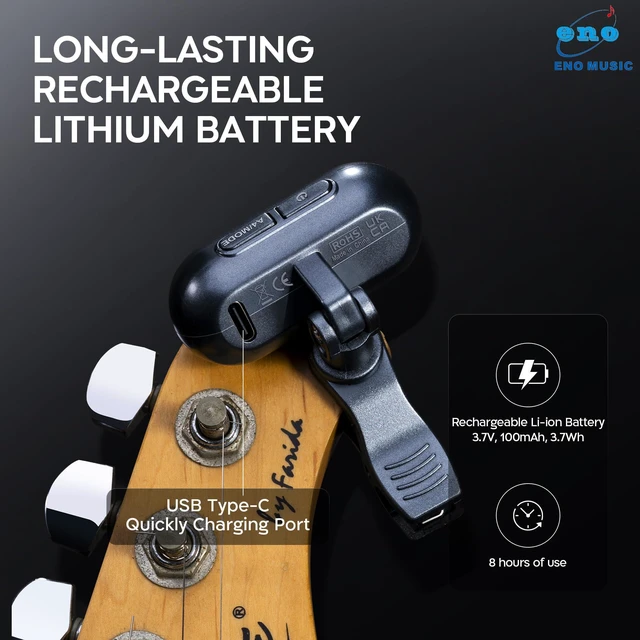 Alt view image 3 of 7 - Rechargeable Clip-on Tuner for Guitar Bass Ukulele with Chromatic Mode