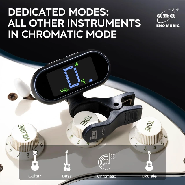 Alt view image 5 of 7 - Rechargeable Clip-on Tuner for Guitar Bass Ukulele with Chromatic Mode