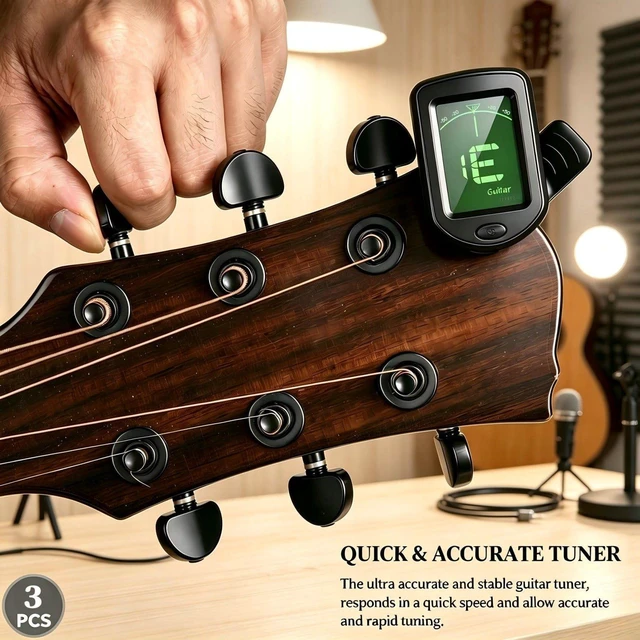 Alt view image 4 of 7 - Guitar Tuner Clip On 3 Pack Tuners for Acoustic Electric Guitar Bass Ukulele Violin banjo Tuning
