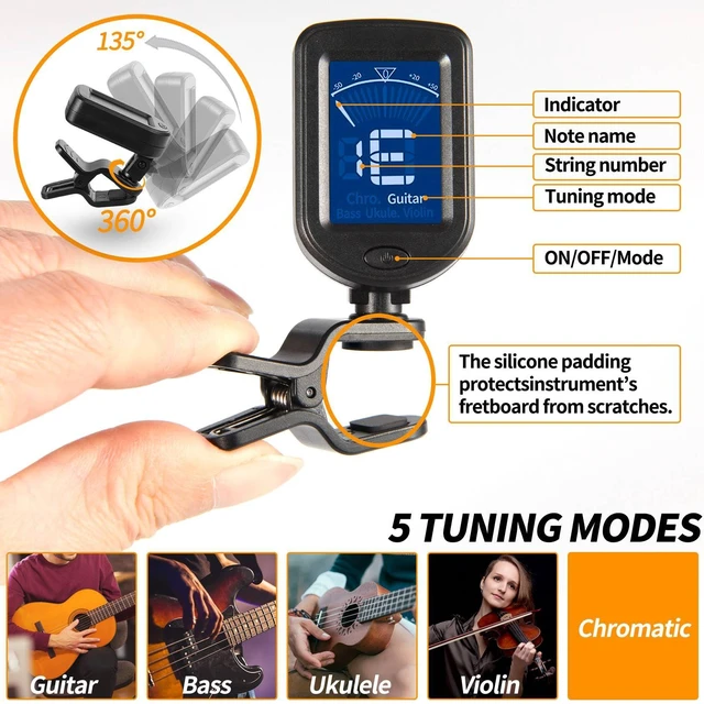 Alt view image 6 of 7 - Guitar Tuner Clip On 3 Pack Tuners for Acoustic Electric Guitar Bass Ukulele Violin banjo Tuning