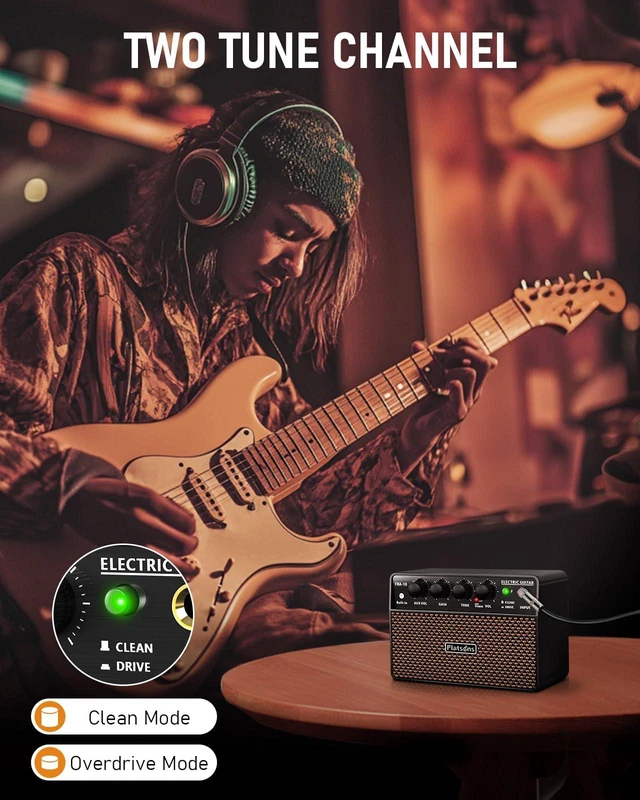Alt view image 4 of 7 - 10W Mini Guitar Amp,Rechargeable Electric Guitar Amplifier | with Clean/Drive Channel,6H Working,3.5mm headphone jack for silent practice,Wireless Portable Amp for Practice & Traveling