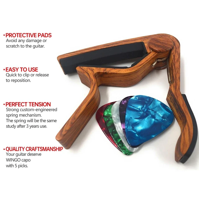Alt view image 3 of 7 - Guitar Capo for Acoustic Electric Guitars-Rosewood Color with 5 Picks