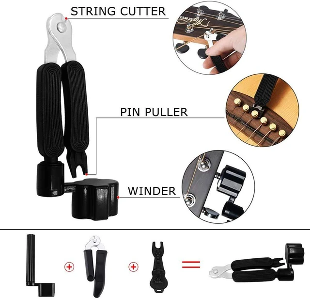 Alt view image 4 of 6 - 60PCS Acoustic Guitar Accessories Kit Including Guitar Strings, Tuner, Capo, 3-in-1 Restring Tool, Pick Holder, Bridge Pins, Nuts & Saddles, Finger Protector, Finger Picks, Fretboard Stickers