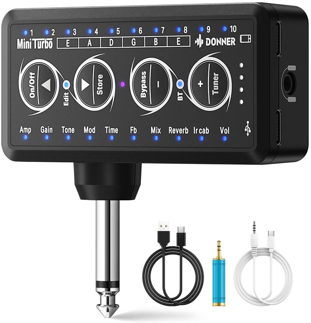 Main image of Guitar Headphone Amp Mini Turbo with Multi Effects & Built in Tuner | 10 Amp Models, 4 effects(Delay, Reverb, Chorus, Phaser), 10 Presets, Rechargeable, Wireless, USB Recording, Silent Practice