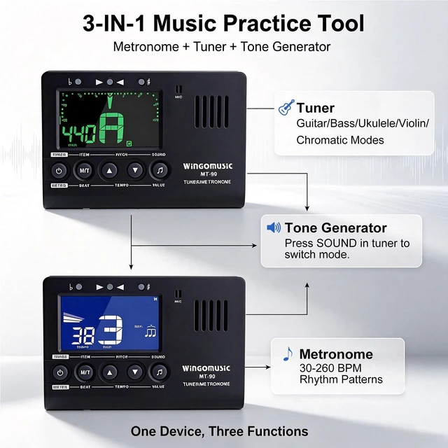 Alt view image 6 of 7 - Digital Metronome Tuner 3in1 for Chromatic/Guitar/Bass/Ukulele/Violin | Pickup & Battery Included, Easy to Use for Practice