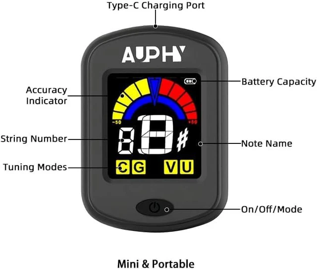 Alt view image 6 of 7 - Rechargeable Clip-on Tuner for Acoustic Guitar & Ukulele,Easy for Beginners |Clear Color Display,Tuning accuracy:±0.5cent,Standard A4: 440Hz,Chromatic Tuner for Bass Mandolin Banjo,Type-C Not Included
