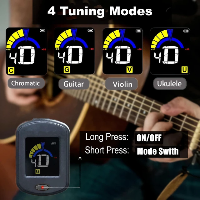 Alt view image 7 of 7 - Rechargeable Clip-on Tuner for Acoustic Guitar & Ukulele,Easy for Beginners |Clear Color Display,Tuning accuracy:±0.5cent,Standard A4: 440Hz,Chromatic Tuner for Bass Mandolin Banjo,Type-C Not Included