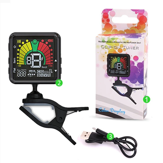 Alt view image 7 of 7 - Guitar Tuner Rechargeable, Clip On Tuner with LCD Color Display with Guitar, Ukulele, Violin and Chromatic Tuning Modes, Professional Electric Guitar Tuner & Metronome for All Stringed Instruments