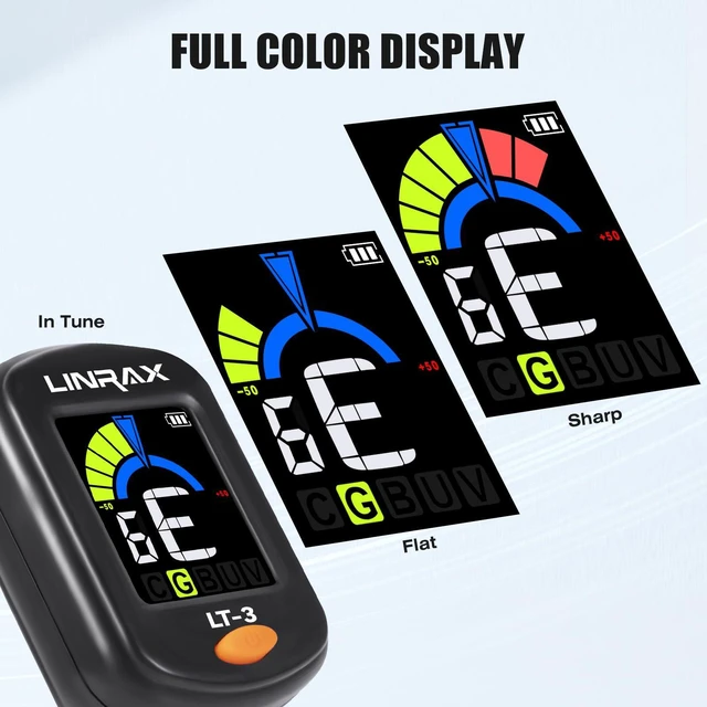 Alt view image 3 of 7 - LT-3 Guitar Tuner Rechargeable, Clip On Tuner with LCD Color Display, Chromatic Tuner for Guitar Bass Ukulele Violin Banjo Mandolin, Digital Tuner for Stringed Instruments, Guitar Accessories