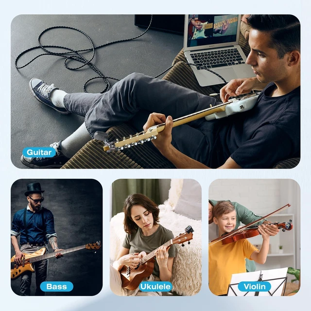 Alt view image 7 of 7 - LT-3 Guitar Tuner Rechargeable, Clip On Tuner with LCD Color Display, Chromatic Tuner for Guitar Bass Ukulele Violin Banjo Mandolin, Digital Tuner for Stringed Instruments, Guitar Accessories