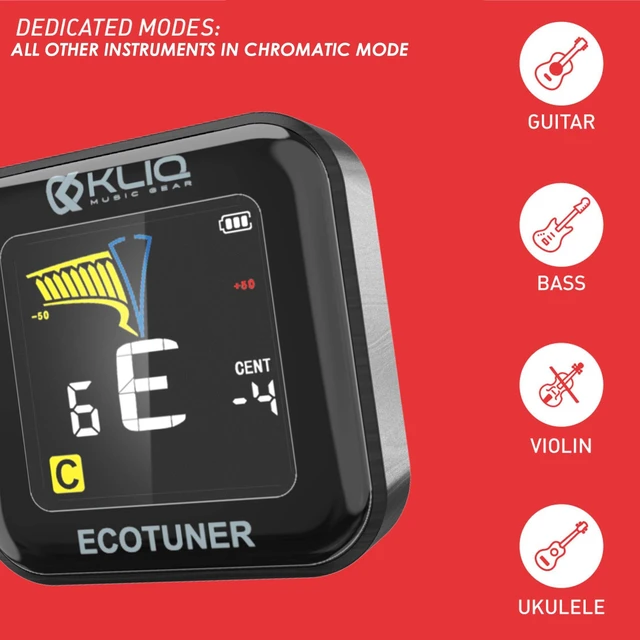 Alt view image 2 of 7 - EcoTuner Clip On Guitar Tuner -Multi-Instrument Clip-On Tuner | Fast Accurate Chromatic Tuner for Acoustic Electric Guitar, Bass, Ukulele, Violin, Mandolin, Banjo