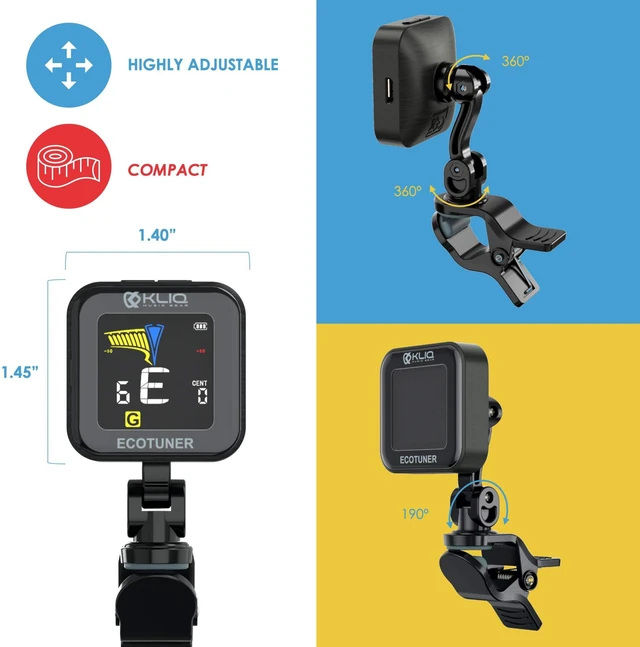 Alt view image 5 of 7 - EcoTuner Clip On Guitar Tuner -Multi-Instrument Clip-On Tuner | Fast Accurate Chromatic Tuner for Acoustic Electric Guitar, Bass, Ukulele, Violin, Mandolin, Banjo