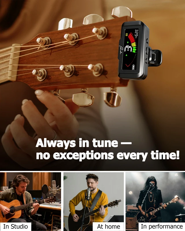 Alt view image 4 of 7 - Rechargeable Chromatic Clip-On Tuner for Guitar/Ukulele/Bass/Violin | Fast Pitch Detection: USB Rechargeable power. Noise Immunity & Vibration-based Tuning optimized for string instruments